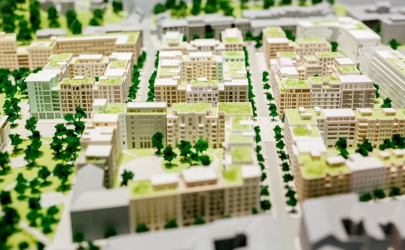Model budoucí podoby čtvrti Smíchov City na místě dnešního brownfieldu u Smíchovského nádraží
